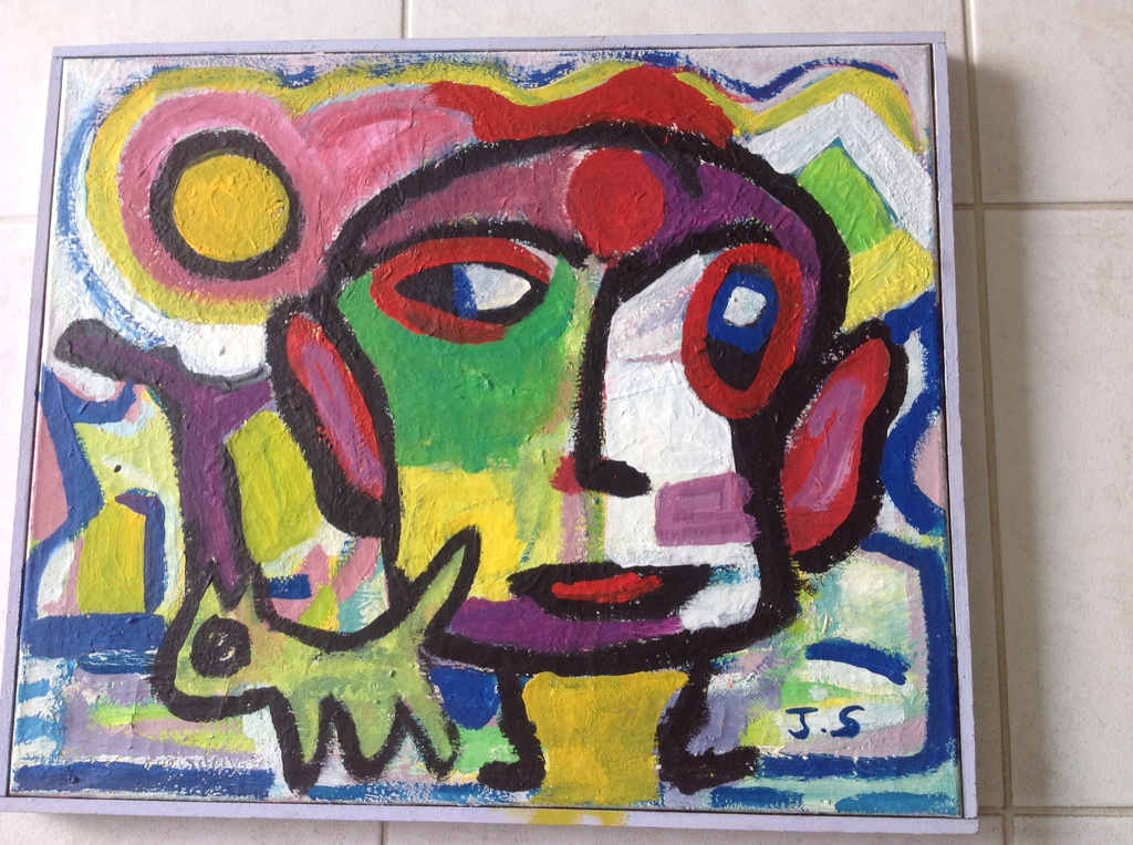 Janna: olieverf op linnen , cobra achtig werk kopen? Bied vanaf 85!