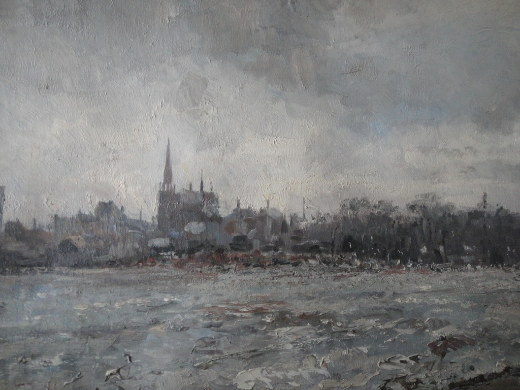 Johannes Baptista Crol, olieverf op board, 'zicht op stad aan water'. kopen? Bied vanaf 1!