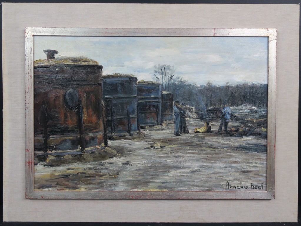 Anneke Boot: Olieverf op doek, Houtskoolbranders - Ingelijst verkocht voor € 150!