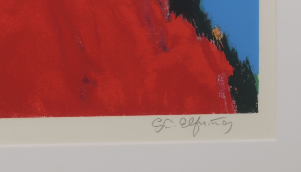 Gerda Elfring: Zeefdruk, Landschap met wilgen - Ingelijst kopen? Bied vanaf 50!