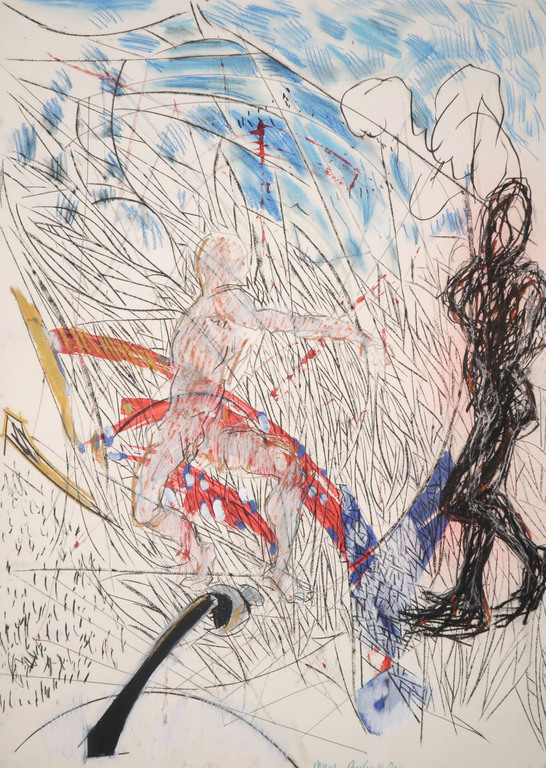 Martin Peulen: Olieverf en krijt op papier, Man verkocht voor € 50!