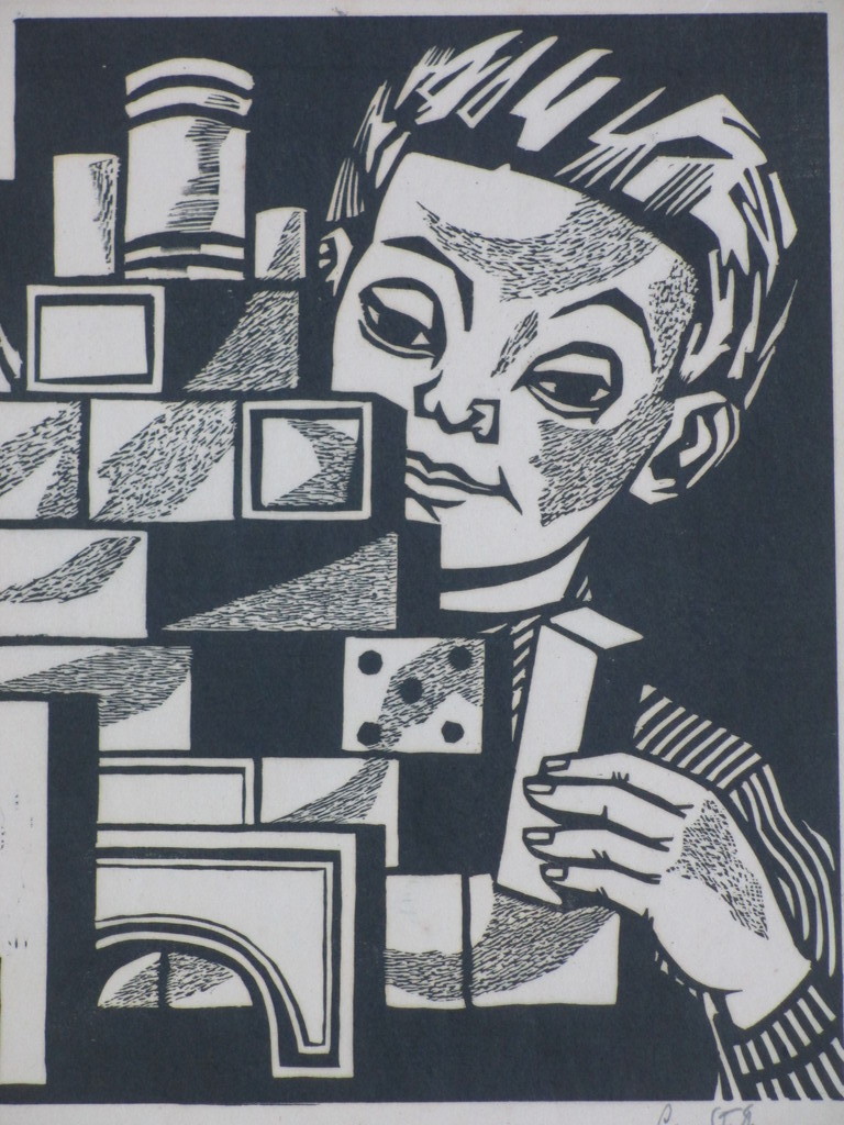 Lou Strik, Spelende kinderen, Houtsnede kopen? Bied vanaf 35!