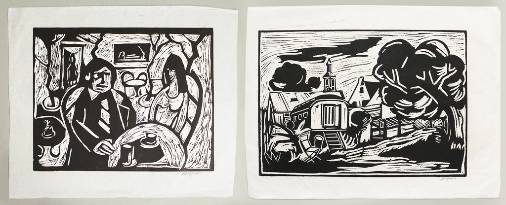 2 linodrukken Piet Wiegman (Heemstede 1930 - 2005) - Cafe/Woonwagen kopen? Bied vanaf 15!