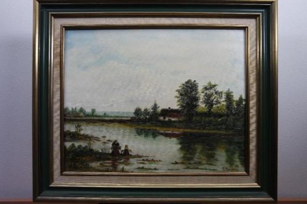 Landschap - olieverf op doek - Hollandse School verkocht voor € 55!