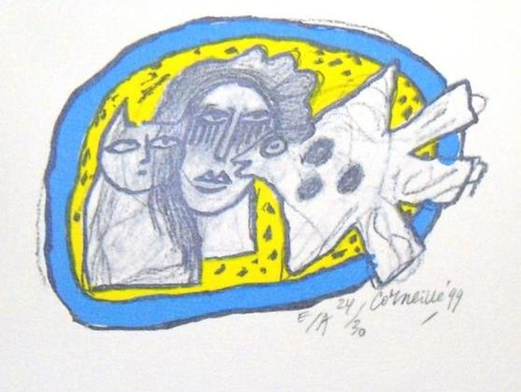 Corneille: vrouw, kat en vogel in geel blauw  kopen? Bied vanaf 1!