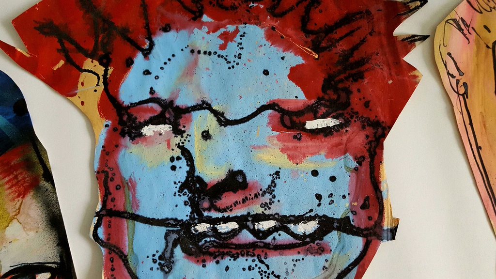 Herman Brood, mixed media, 3 koppen kopen? Bied vanaf 950!