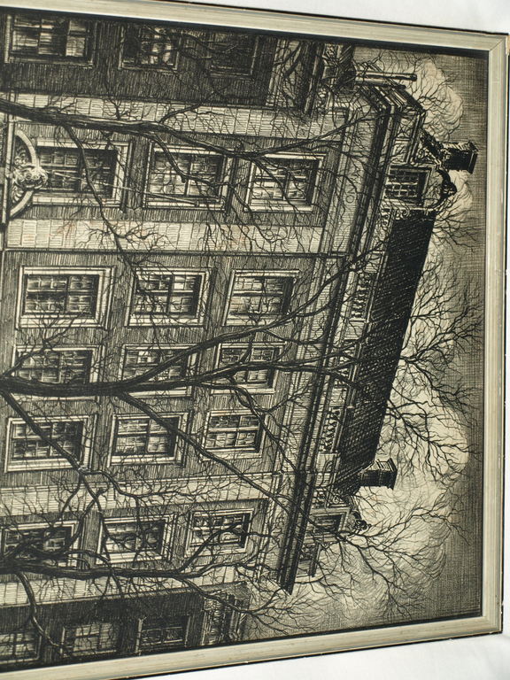 Albert Hemelman : litho – Grachtenpand Amsterdam – Ingelijst – ca 1935 kopen? Bied vanaf 1!