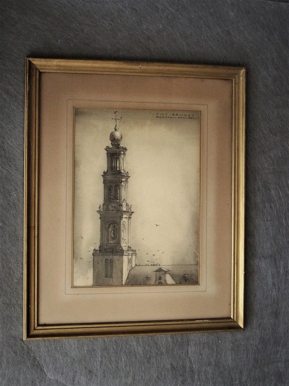 Mooi "Amsterdam Jordaan Westertoren" Aquarel van KinderPostzegelontwerper kopen? Bied vanaf 1!