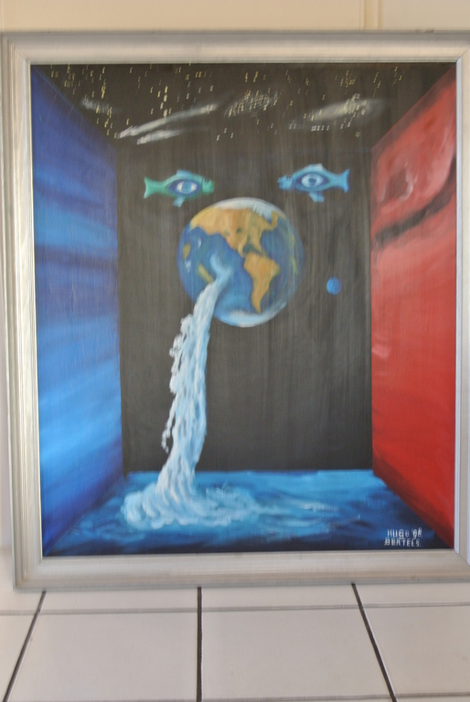 HUGO BERTELS. 1998. Mooi groot werk. Acrylverf op schildersboard. AQUA TERMINAL. kopen? Bied vanaf 1!