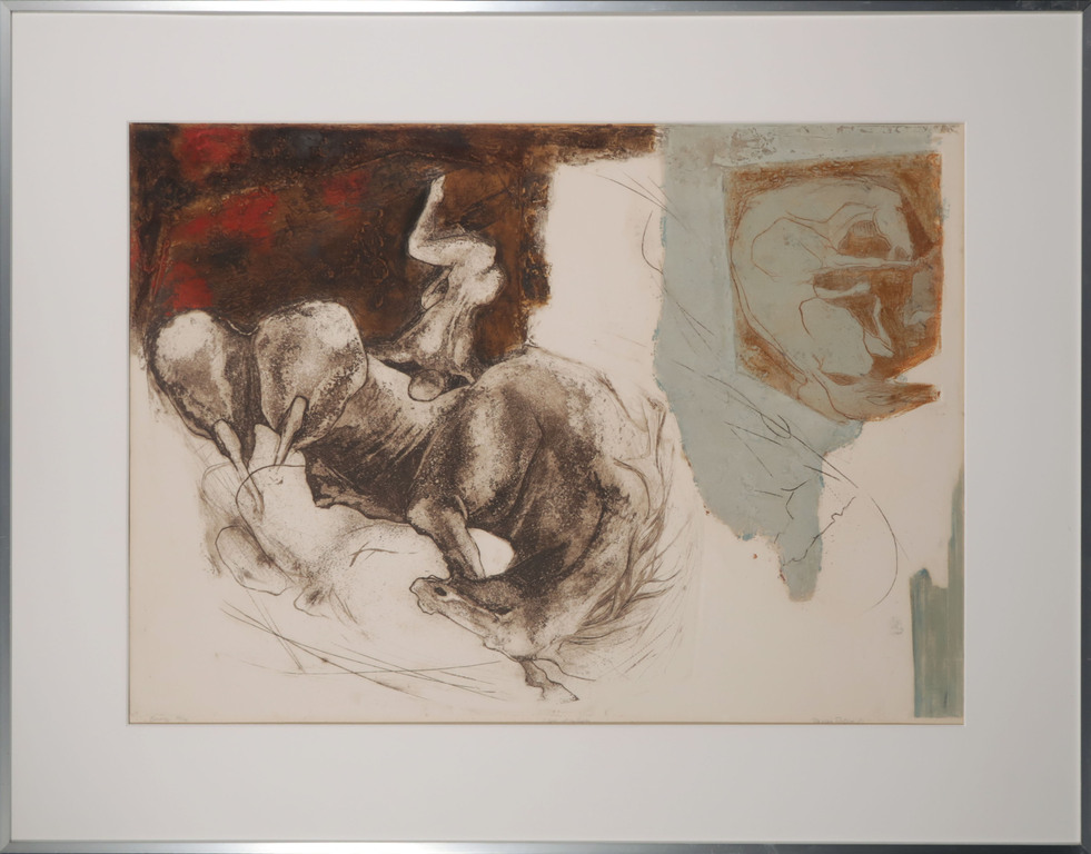 Ru van Rossem: Ets, Rodeo - Ingelijst verkocht voor € 70!