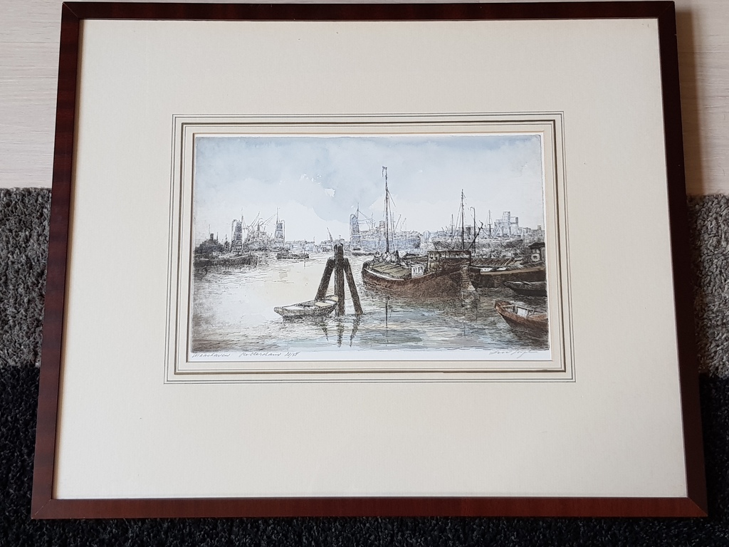 Maashaven Rotterdam - Kleurenets - Gesigneerd  kopen? Bied vanaf 35!