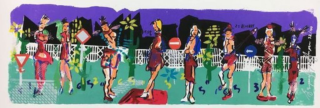 ESPEN GREGER HAGEN Gr Zeefdruk(49x135 cm) GOING TO WORK Handgesigneerd verkocht voor € 85!