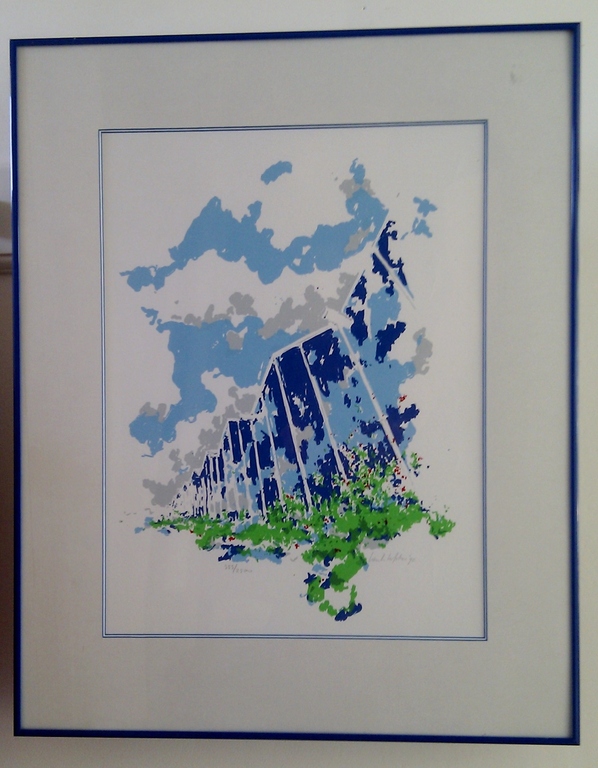 Henk Hofstra: Kleurenlitho, landschap met kassen kopen? Bied vanaf 20!