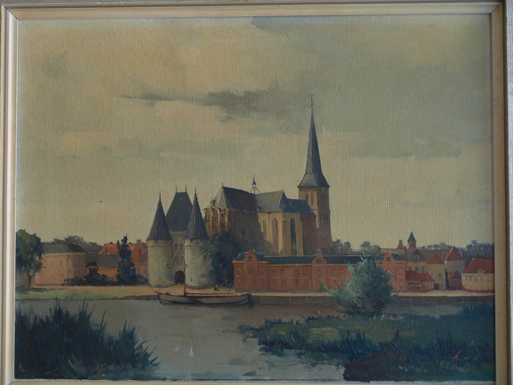 Albert Vinke : Olieverf op doek – Kampen in Overijssel – ingelijst 36 x 44 cm kopen? Bied vanaf 1!