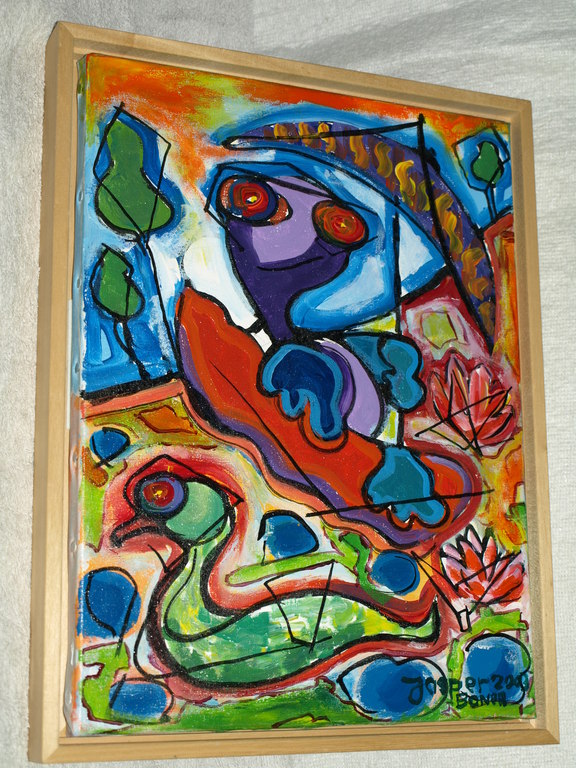 Jasper Banen (1962) – Acryl op doek – Op vakantie met... - Gesigneerd – 2003  vendu pour 150€ !