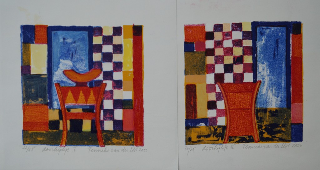Fenneke van der Elst - twee gesigneerde litho's - doorkijkje I en II kopen? Bied vanaf 1!