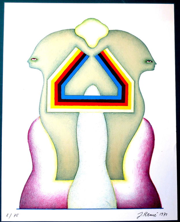 Jörg Remé, kleurenlithografie, "Geometrische Figur" verkocht voor € 35!