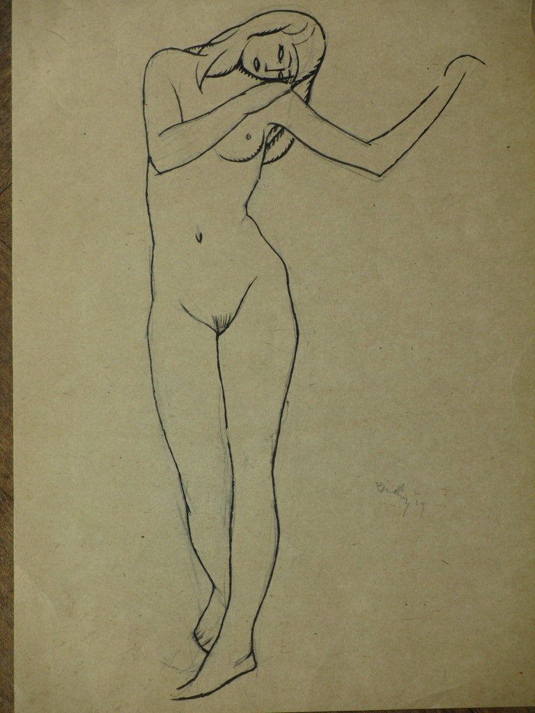 Herman Bieling - Herman Bieling, Staand naakt, Inkttekening kopen? Bied vanaf 1!