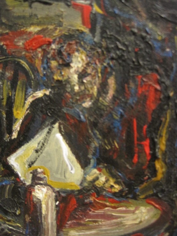 Boeiend olieverf "Cafe interieur met personen" gesigneerd Baxter  kopen? Bied vanaf 1!