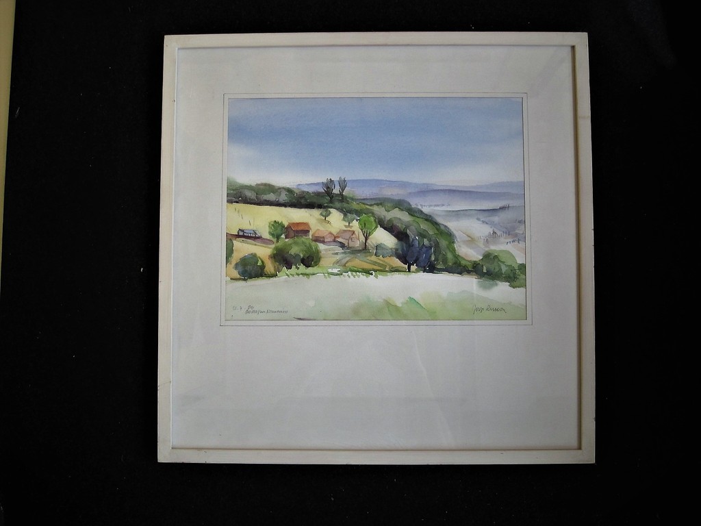 Fraai gelijste Pastel "landschap Dordogne Frankrijk" van graficus Joop Russon   kopen? Bied vanaf 1!