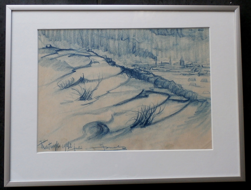 Jacques Mels - blauw krijt tekening: Katwijk - 1942 verkocht voor € 40!
