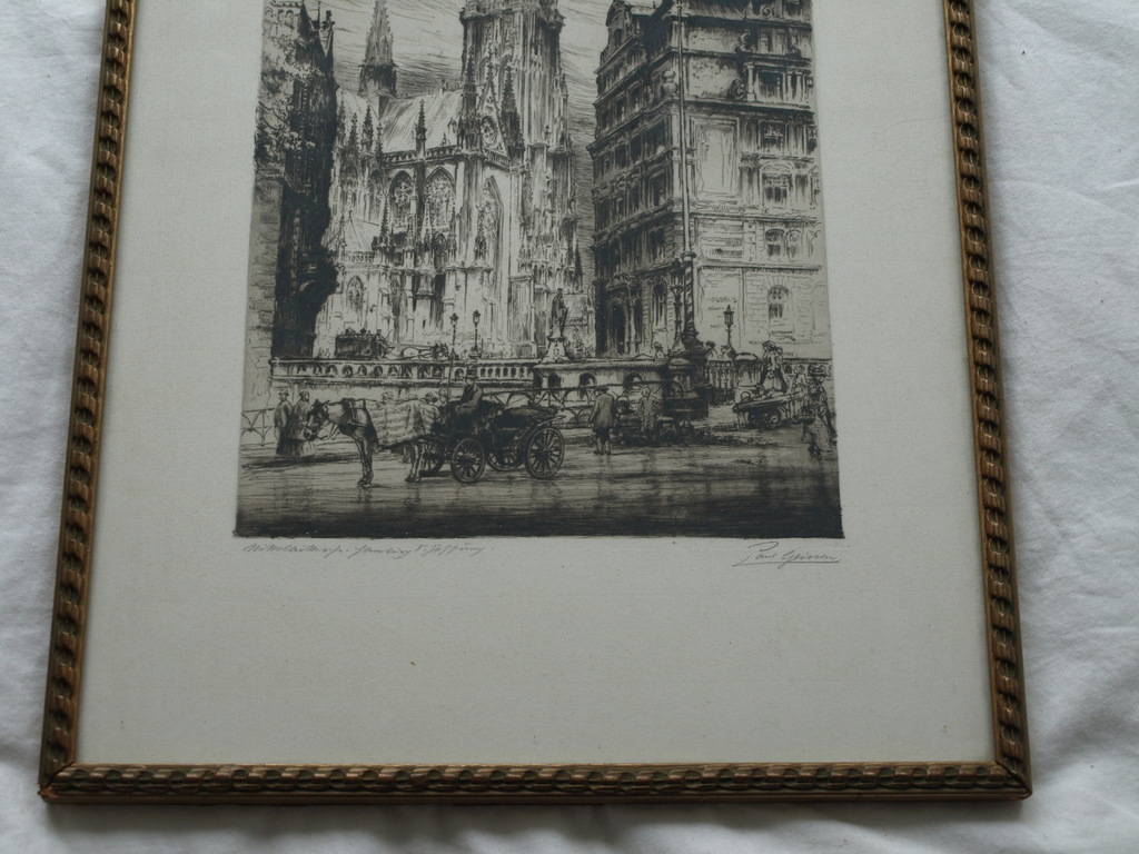 Paul Geissler : ets, Nikolaikirche Hamburg – gesigneerd & ingelijst – ca 1930 kopen? Bied vanaf 1!