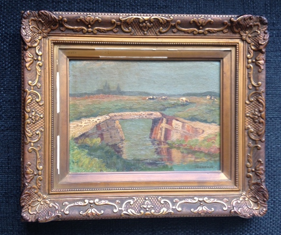 Jan Kagie olieverf Landschap met koeien. verkocht voor € 150!