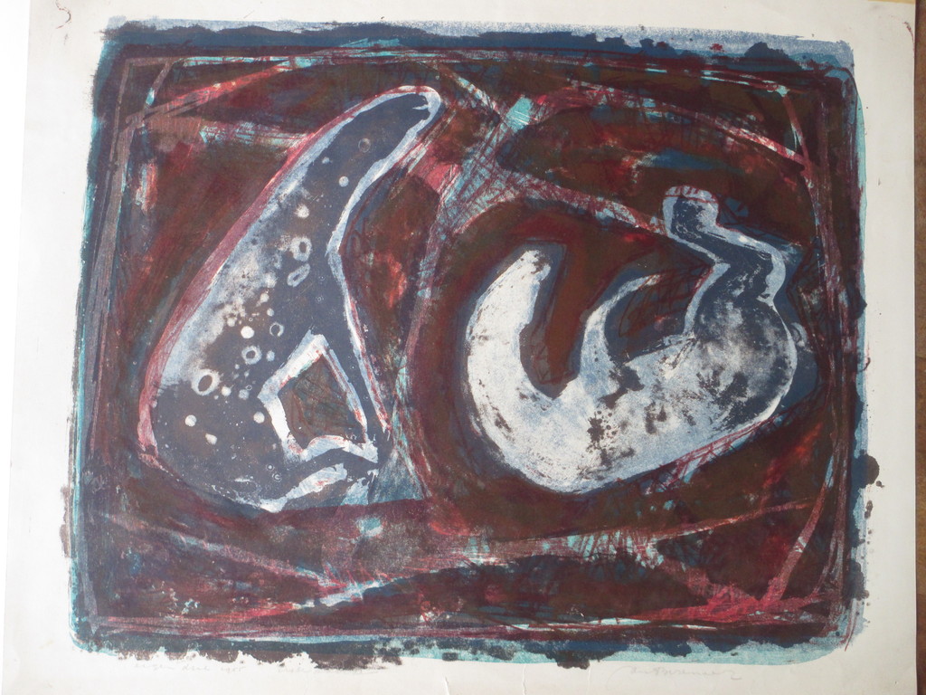 Jan Bezemer, Twee paarden, Kleurenlitho verkocht voor € 55!