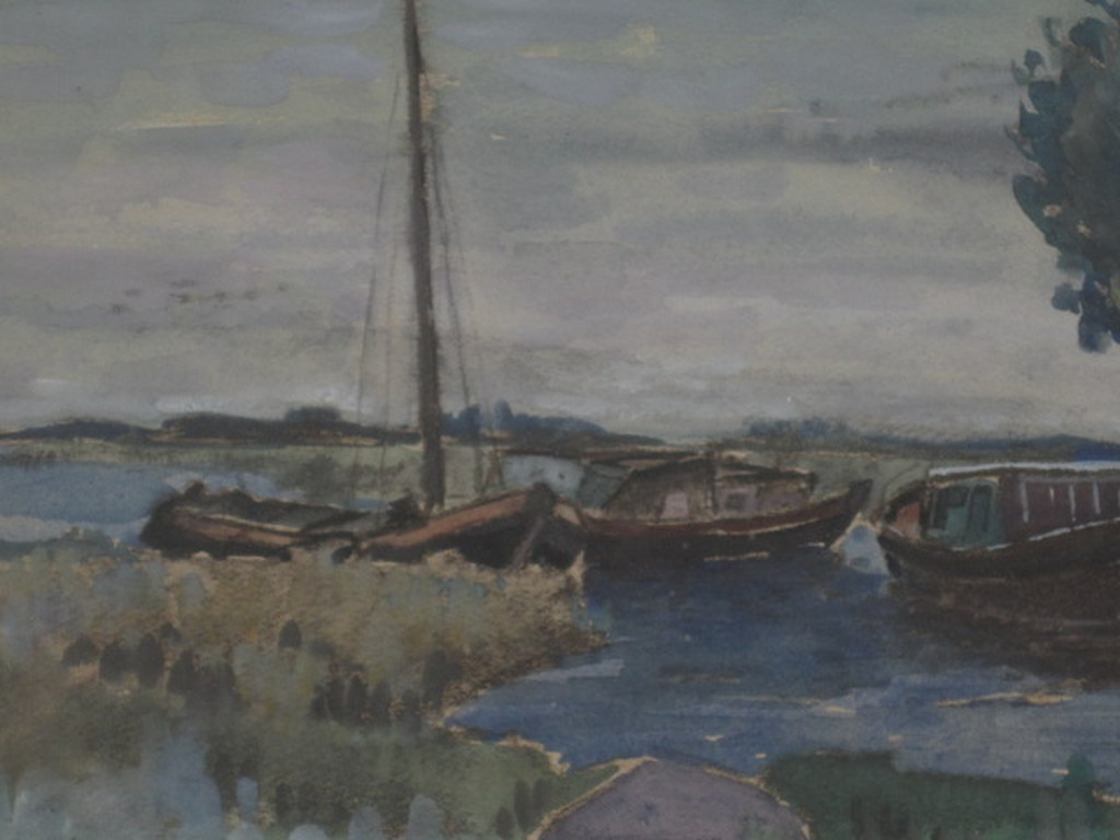 Stemmig aquarel "boten op plas" Paul Arntzenius 1883-1963 nabloei Haagse School  kopen? Bied vanaf 1!
