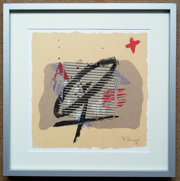 Tapies-achtige voorstelling, gemengde techniek (ingelijst) kopen? Bied vanaf 1!