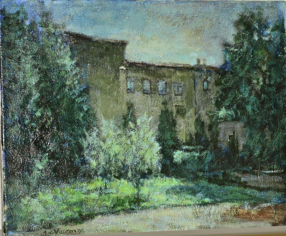 Hans van Vuuren: Olieverfschilderij. Zicht op dorp kopen? Bied vanaf 50!