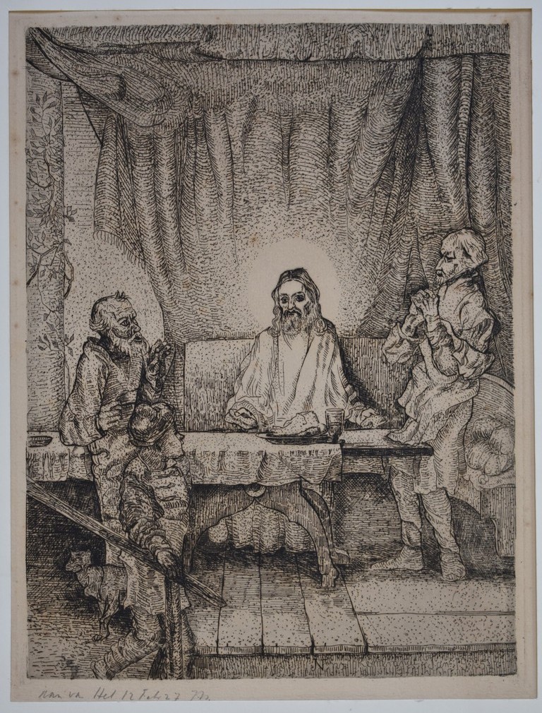 Hidde Nijland, Ets, De maaltijd in Emmaus, naar Rembrandt. kopen? Bied vanaf 1!