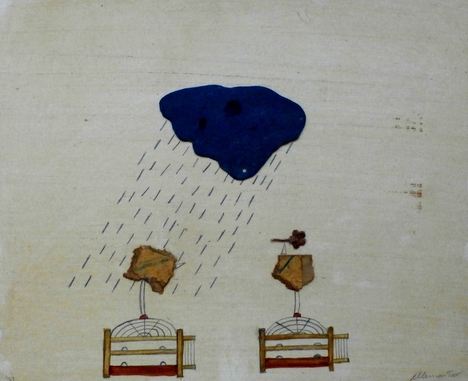 Ellen van Toor - gemengde techniek: collage/tekening/ gouache op board - 1997 verkocht voor € 50!