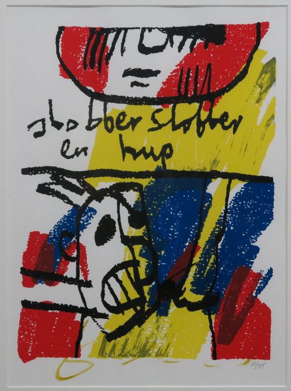 Herman Brood: Zeefdruk, Slobber Slobber en hup - Ingelijst verkocht voor € 100!