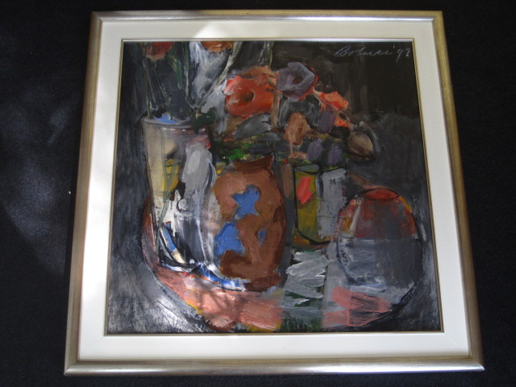GROOT en zinderend expressionistisch Italiaans? Stilleven gesigneerd 1991 verkocht voor € 45!