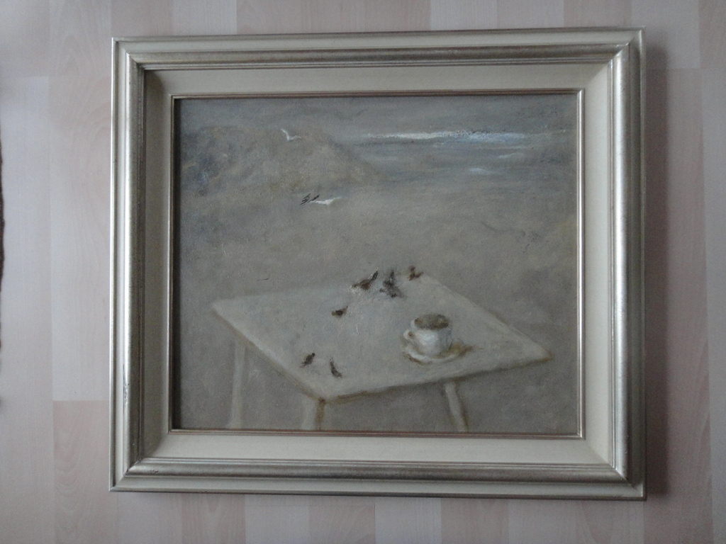 Theo Swagemakers - olieverf op board - tafeltje aan de kust (ta) kopen? Bied vanaf 225!