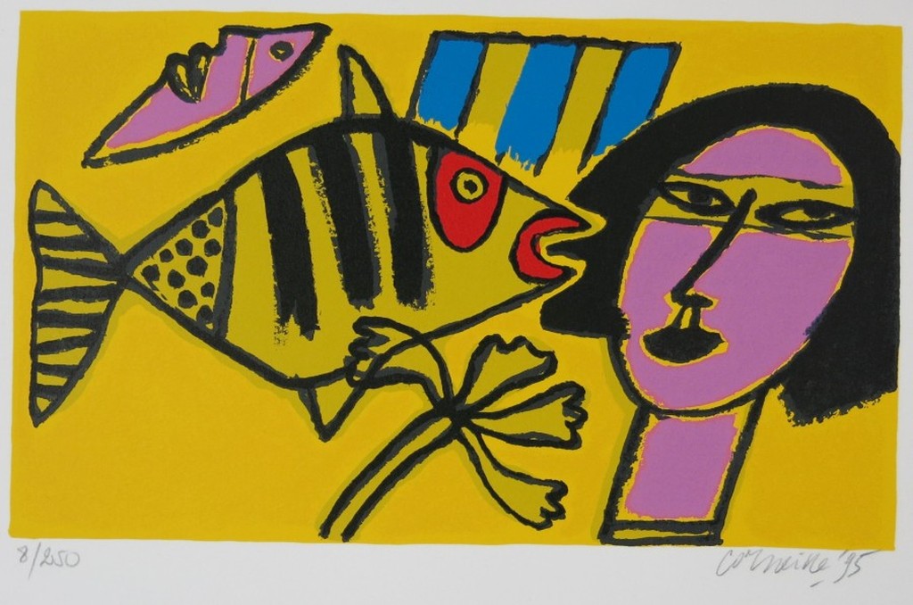 Corneille: Zeefdruk, Z.T. vrouw en vis kopen? Bied vanaf 70!