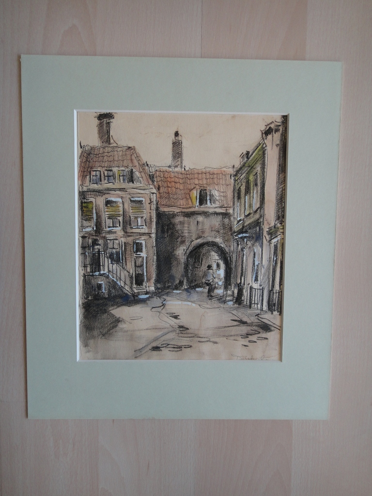 David Schulman, gemengde techniek, hofje te Amsterdam (?) kopen? Bied vanaf 1!