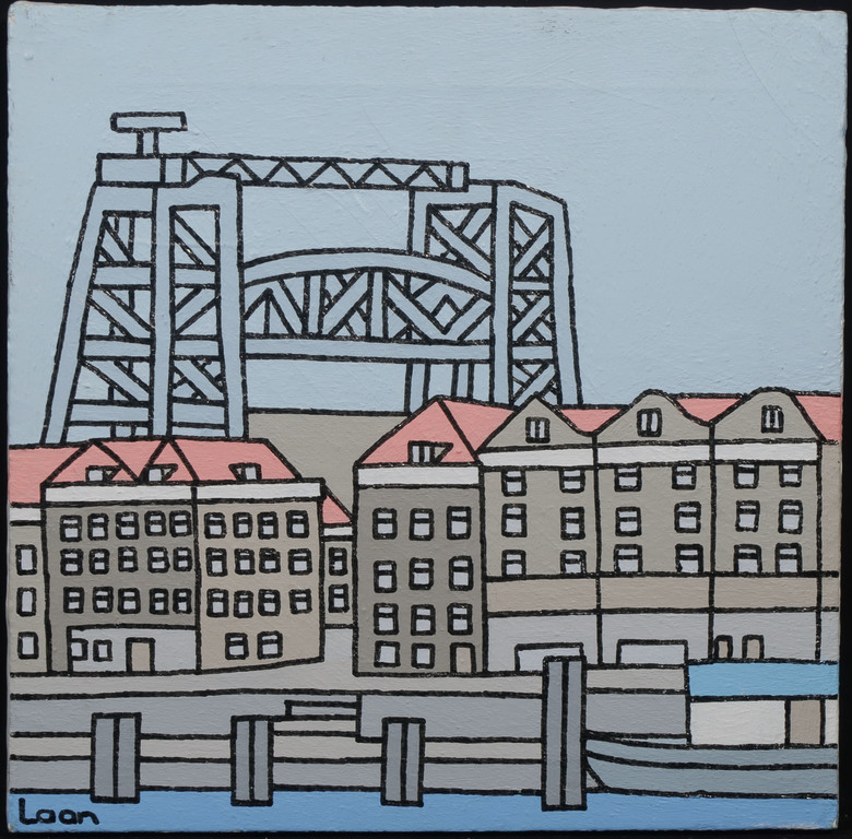 Laan Irodjojo: Acryl op doek, Z.T. Huisjes aan het water kopen? Bied vanaf 40!