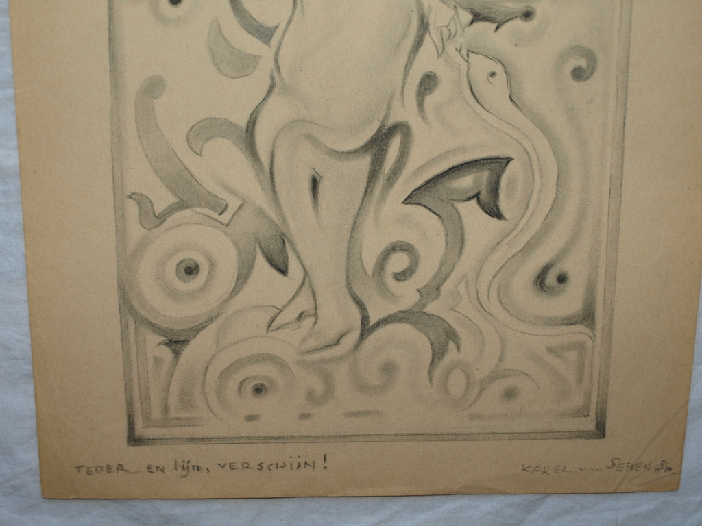KAREL VAN SEBEN (1893-1988)–Tekening–Teder en lijn, verschijn!–Gesigneerd-1958  kopen? Bied vanaf 10!