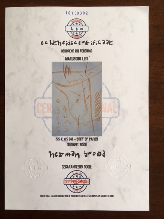 Herman Brood: Tekening op papier, Marlboro ligt kopen? Bied vanaf 150!