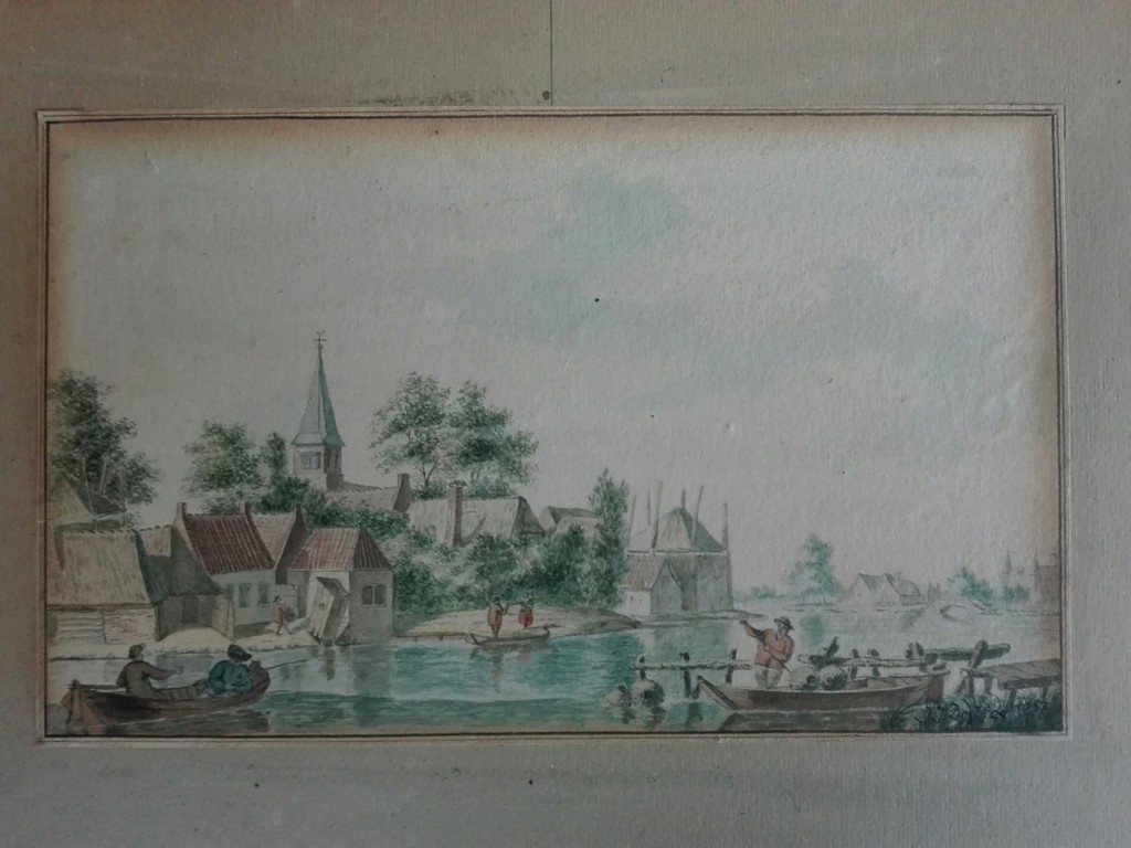Destree J.J., Aquarel gesigneerd rechtsonder, Dorp aan de rivier 1857 kopen? Bied vanaf 30!
