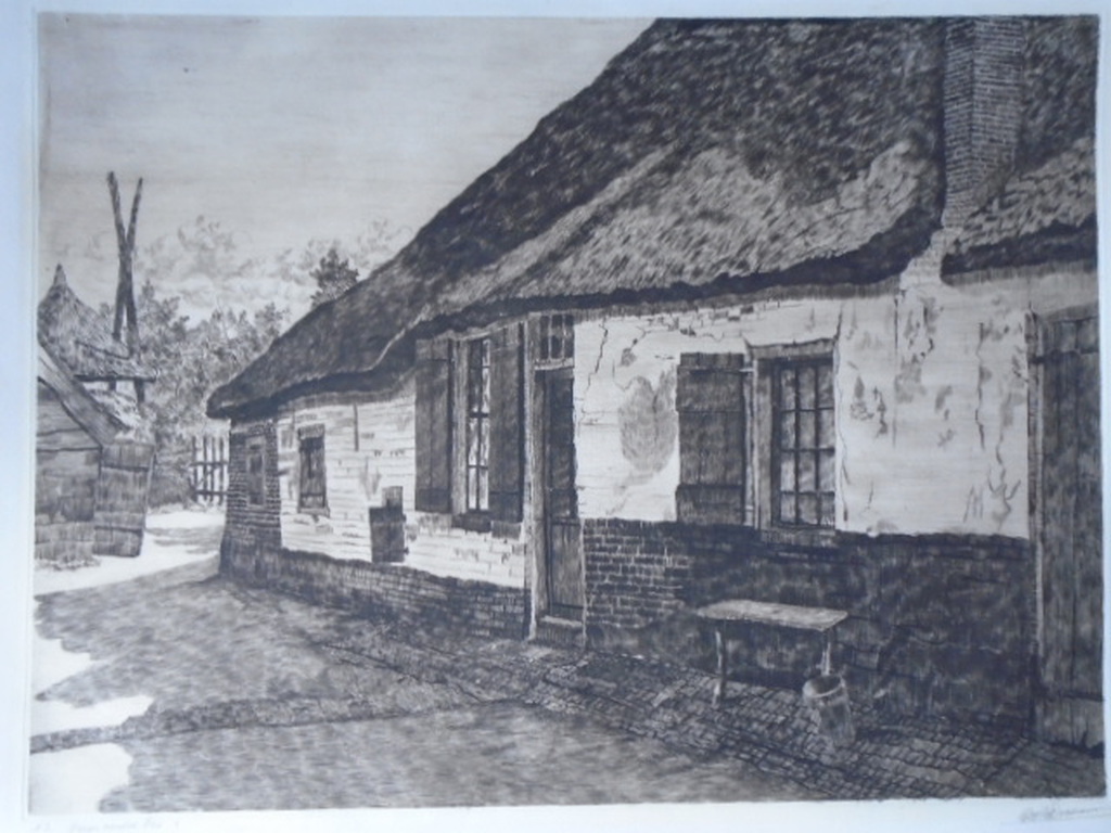 G.W.P. (Gerrit) van Dokkum - ets - Boerderij verkocht voor € 40!