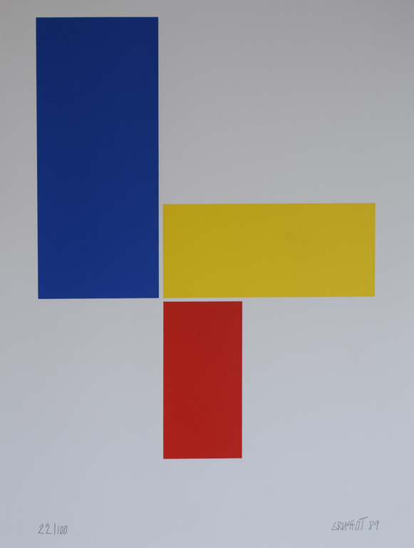Heinz Gruchot - Heinz Gruchot, Compositie in geel, blauw en rood-zeefdruk, 1989, gesigneerd/gen. kopen? Bied vanaf 69!