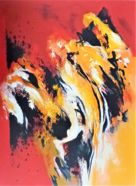 Mattie schilders,Gele rotsen als wolken om een bergtop,Handgesigneerd.. verkocht voor € 40!