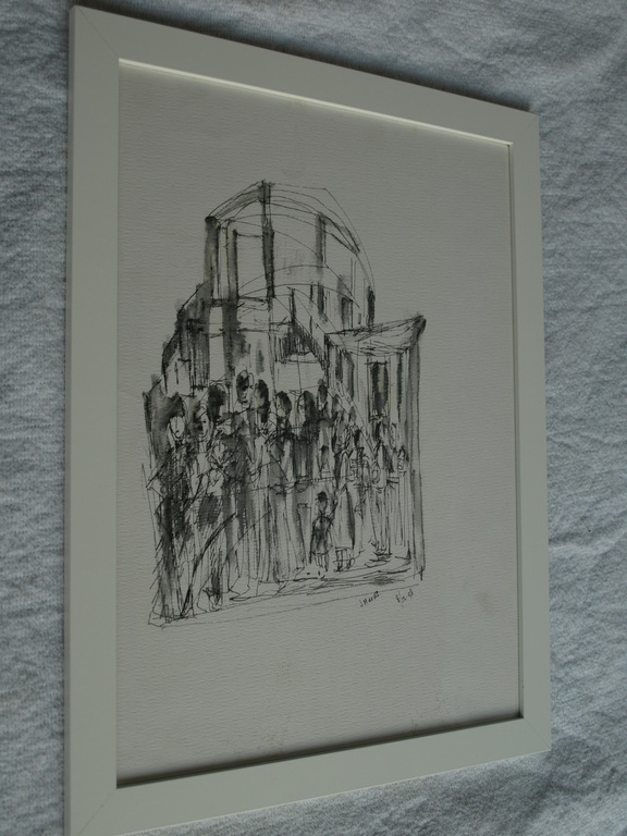 J. M. de Wit - Pentekening –Mensen in de rij– Ingelijst -1998  kopen? Bied vanaf 1!