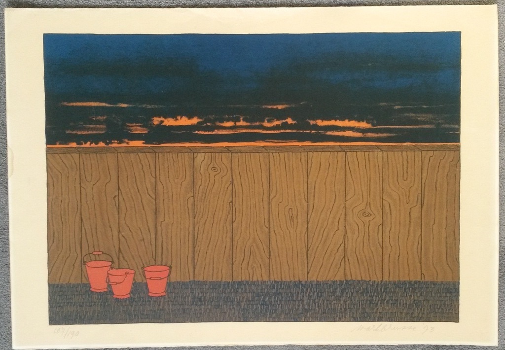 Mark Brusse - Schutting met emmers - litho  kopen? Bied vanaf 25!