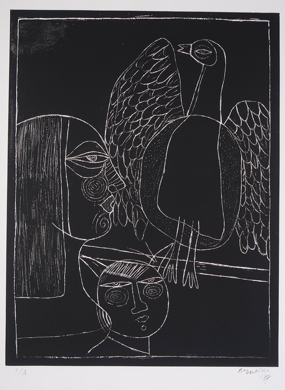 Corneille: Gravure, Le grand oiseau familier verkocht voor € 188!