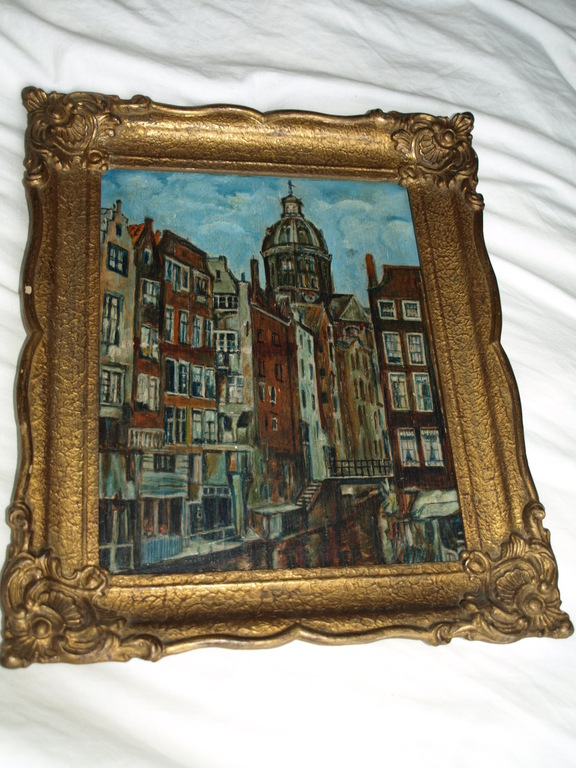 Onbekende kunstenaar : Olieverf op paneel – ’t Kolkje Amsterdam – Ingelijst  kopen? Bied vanaf 1!