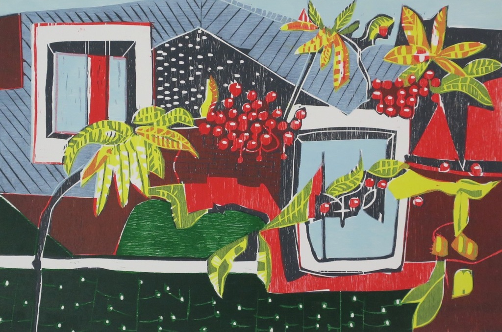 Vincent van Ojen: Houtsnede, Compositie met bessentakjes kopen? Bied vanaf 40!